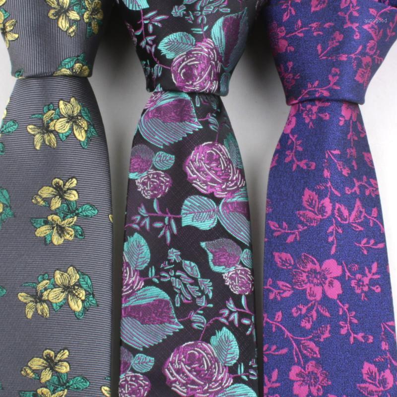 

Neck Ties 6cm Necktie For Men Wedding Dress Polyester Jacquard Narrow Floral Casual Slim Cravate1