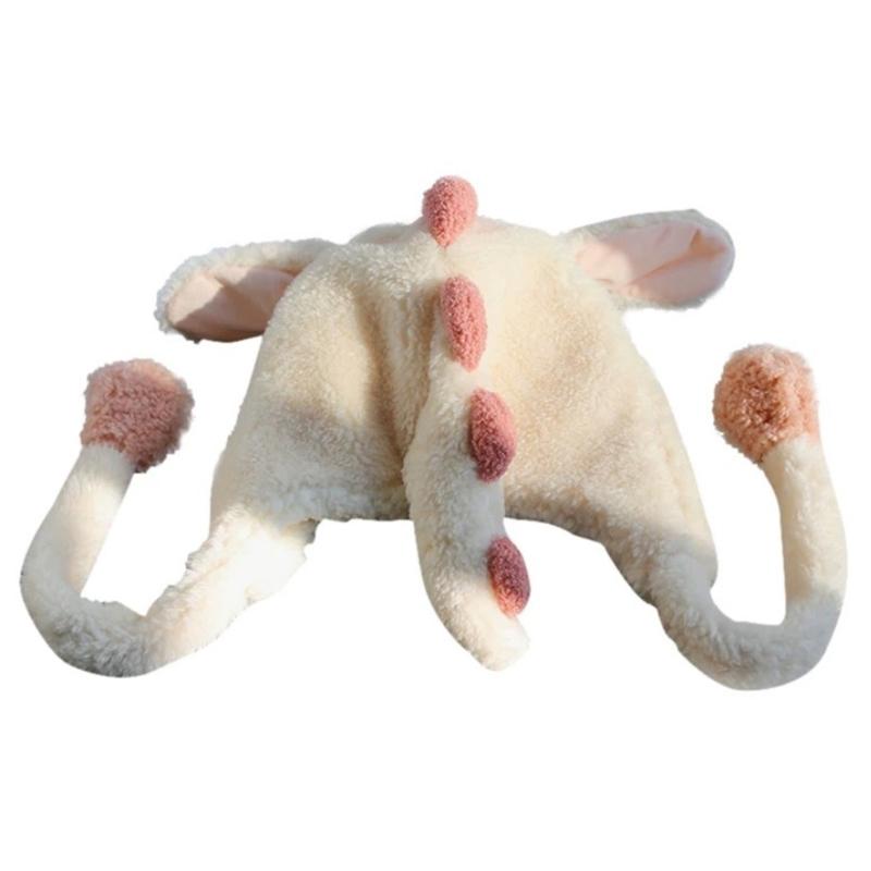 

Winter Fluffy Plush Hoodie Scarf Hat Jumping Ears Cartoon Dinosaur Earflap Cap M5TE, White