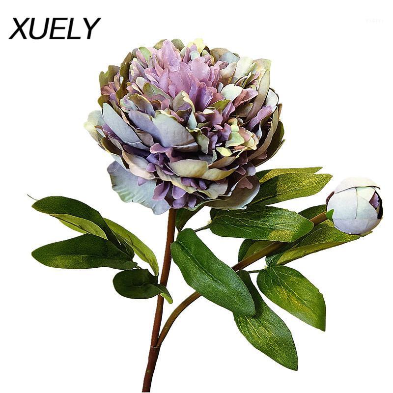 

XUELY Versailles Peony Artificial Flowers branch with leaves Silk peonies flores artificiales Home wedding decoration1, Blue