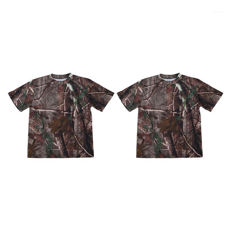 

2Pcs Outdoor Hunting Camouflage T-Shirt Men Breathable Combat T Shirt Dry Sport Camo Camp Tees-Tree Camouflage -  & L1, Army green