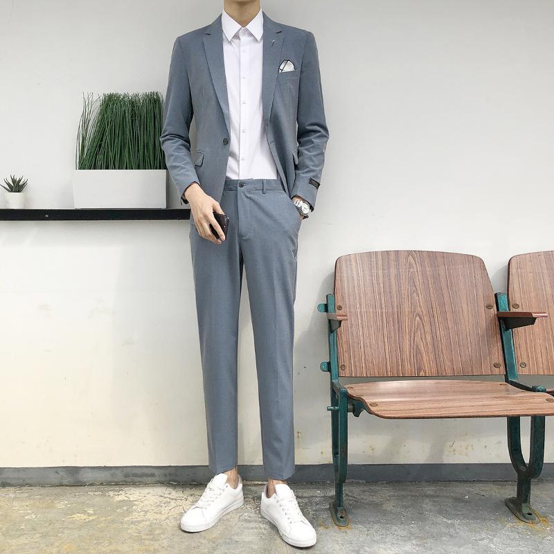 

2 Pcs Coat Men Solid Color Men Blazer Blazer Slim Fit Casual Blazers Tuxedo Luxury Clothing Kombinezon Meski Suit Man BE50XF, Black