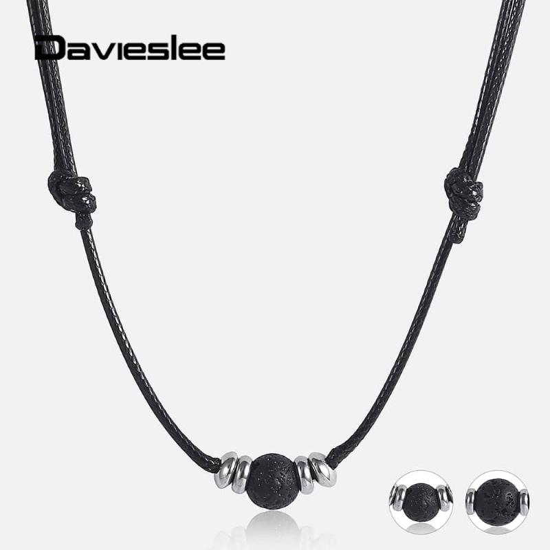 

Leather Necklace for Women Men Unisex Rock Stone 1.5mm Rope Chain Womens Mens Adjustable Length Necklace Choker LDNM18