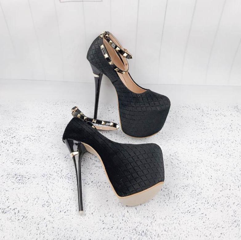

Sky-high heels 2020 new suede sexy stiletto with thick platform, Black