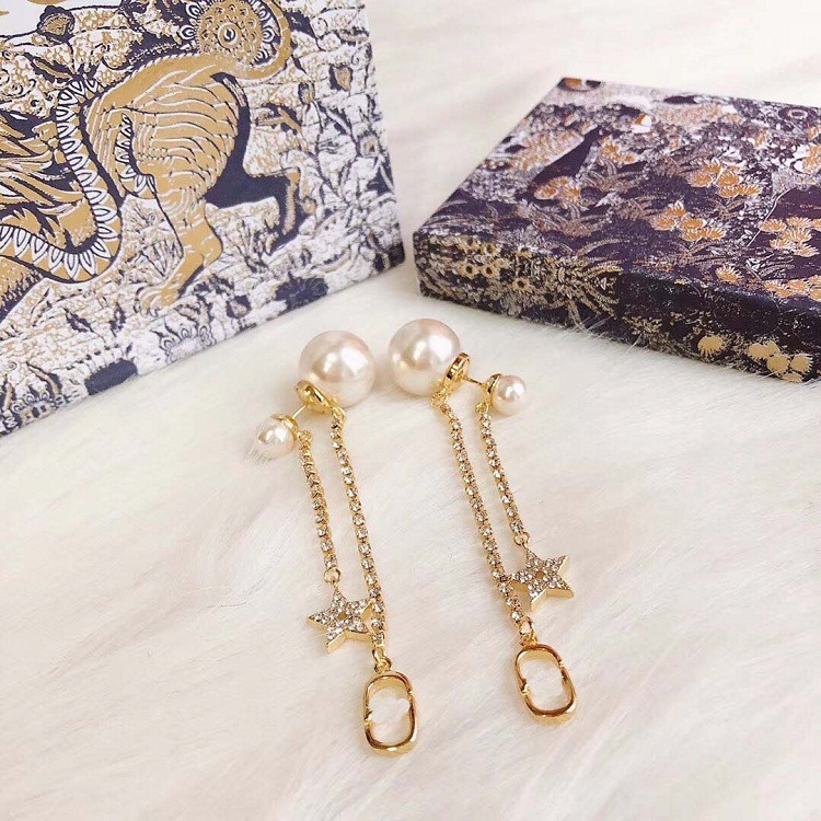 

Dijia Pearl Tassel Full Diamond Earrings 925 Silver Needle Jewelry for Women