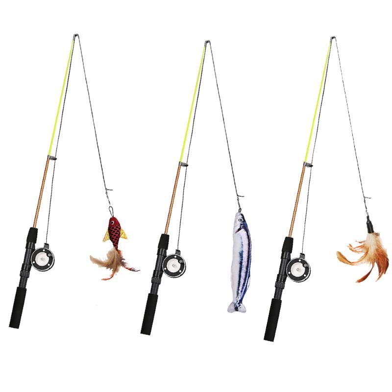 

Funny Cat Kitten Stick Feather Fish Teaser Wand Wire Play Toy