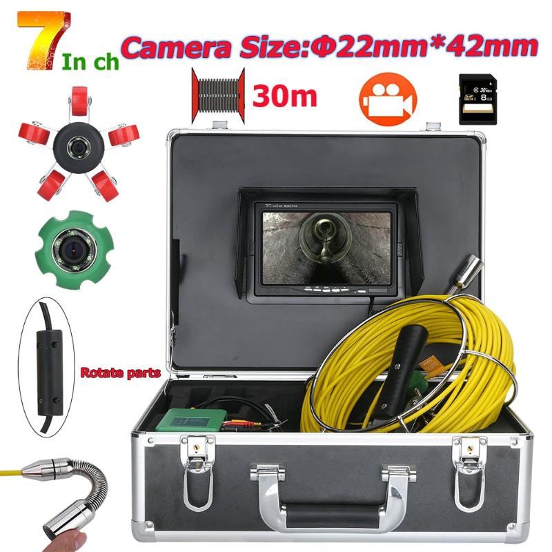 

GAMWATER 30/50M Pipe Inspection Video Camera, 8GB TF Card DVR IP68 Drain Sewer Pipeline Industrial Endoscope with 7" Monitor