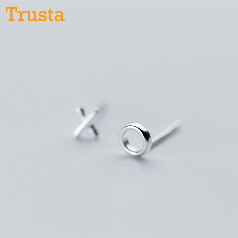

Trusta 100% 925 Sterling Silver 2020 Women Jewelry Fashion Cute Tiny Asymmetric X O Stud Earrings For Daughter Girls DS316