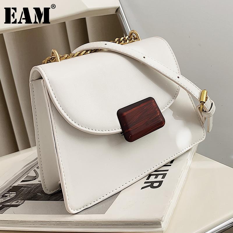 

[EAM] Women New Vintage High Quality Chains PU Leather Flap Personality All-match Crossbody Shoulder Bag Fashion 2021 18A1248, Black