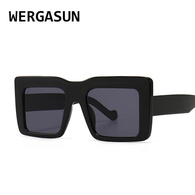 

Sunglasses WERGASUN Oversized Square Women Designer Men Vintage Flat Top Eyewear UV400