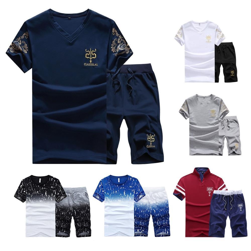 

New Fashion Sportsuit and Tee Shirt Set Mens T Shirt Shorts + Short Pants Men Summer Tracksuit Men Casual Brand Tee Shirts 2020 Q0125, 5910 grey
