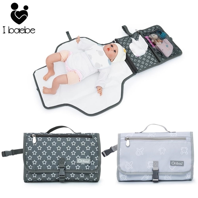 

Portable Baby Changing Mat Infant Multifunction Diaper Changing Pad Newborn 2 IN 1 Waterproof Changing Pad Cover Storage Bag 201117, Dark gray