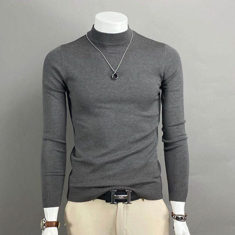 

2021 New Male Korean Style Slim Solid Turtleneck Sweater Men Winter Long Sleeve Warm Classic Solid Casual Knitted Pullovers D203, Black