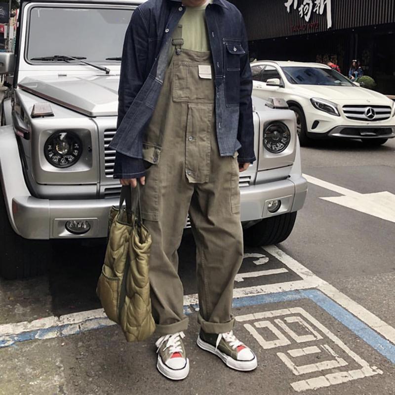 

Men' Overalls Cargo Denim Vintage Strap Jumpsuit Loose Pants Hip Hop Casual American Male Long Trousers Work Clothes Uniform, Black