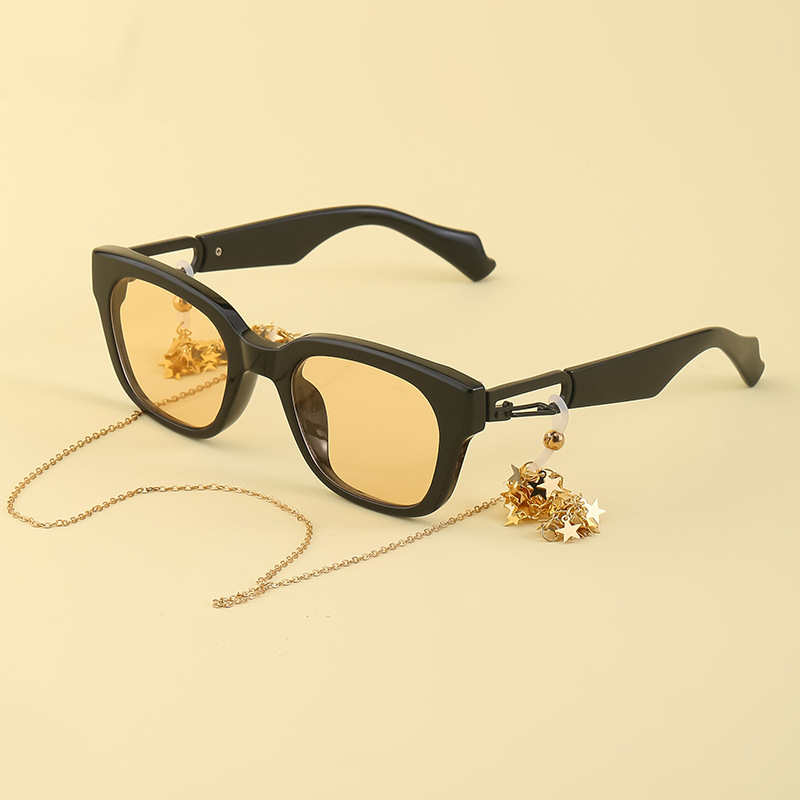 

Luxury sunglasses for women GM same paragraph leopard brown exquisite star chain decoration eyewear black apricot glasses catwalk female blue fashion sunglasses