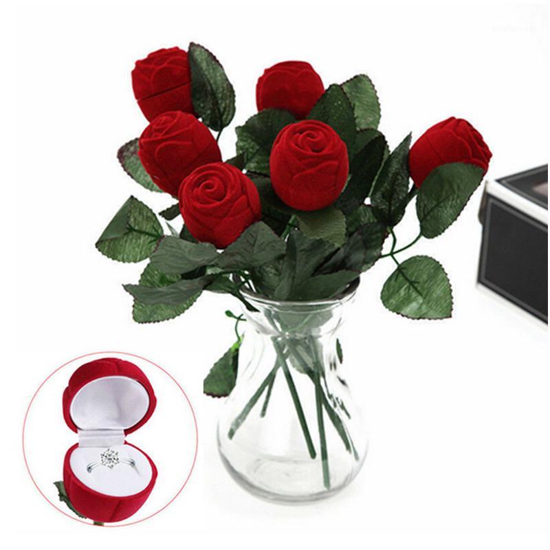 

Red Rose Ring Box Romantic Velvet Wedding Originality Gift Box Fashion Valentines Engagement Jewellery Packaging W3 New1