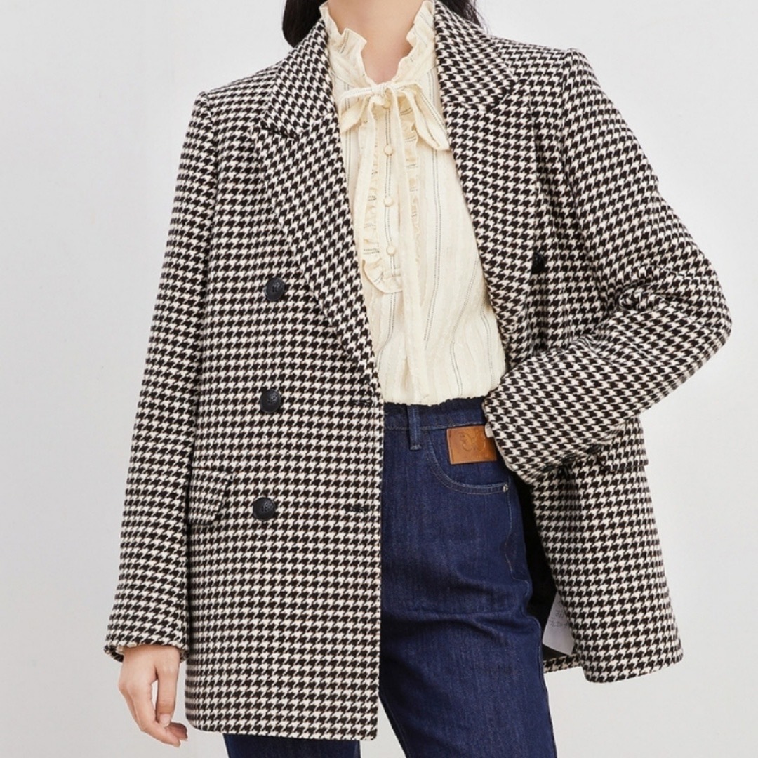 

2021 New Houndstooth suit ladies 2021 spring new Korean retro style jacket GRMW, Black