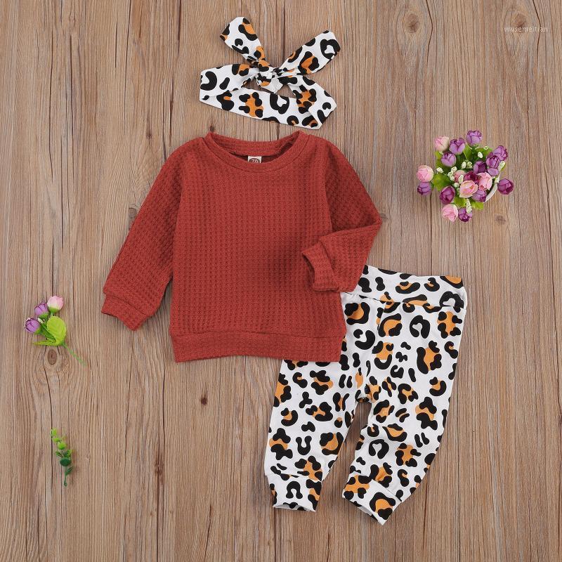 

Autumn Winter Newborn Baby Girls Boys Clothes Sets 3pcs Solid Knit Long Sleeve Pullover Tops Leopard Pants Headband1, As pic