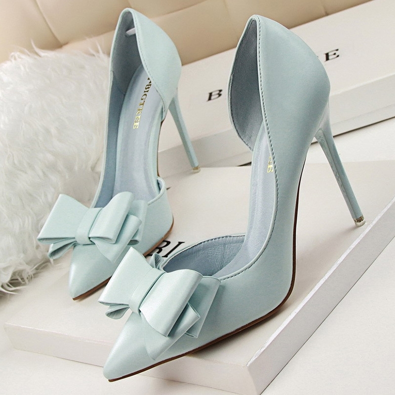 

BIGTREE Elegant Pumps Bow-knot High Heels Women Pointed Stiletto Party Bridal Wedding Shoes Female Y200323, Gray