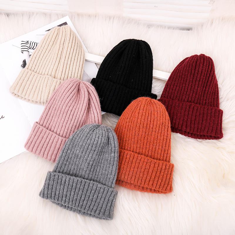 

Solid Casual Acrylic Cotton hair Cap Skullies Hat Fashion Warm Beanies Hats Casual Women Solid Adult Woolen Caps Cover Head, 02