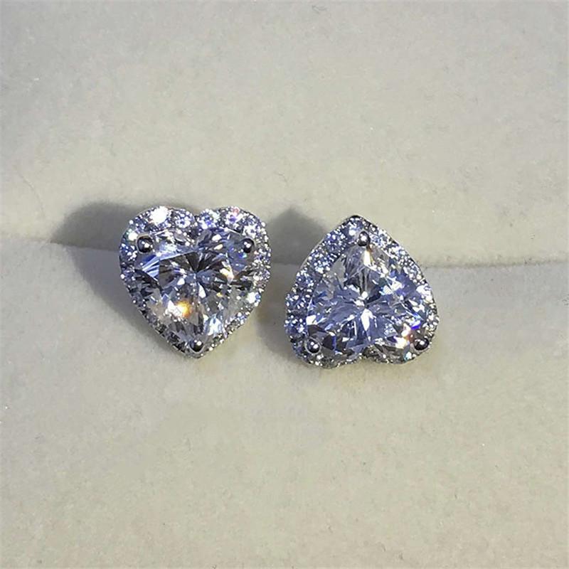 

Stud Dazzling 925 Sterling Silver Clear CZ Heart Fashion Earrings For Women Charm Wedding Statement Fine Jewelry