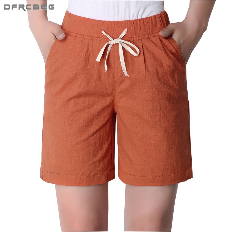 

New Arrivals Women Summer Shorts Casual Loose Plus Size Cotton Linen Short Trousers Female High Waist Shorts 4xl 3xl Y200403, Pink
