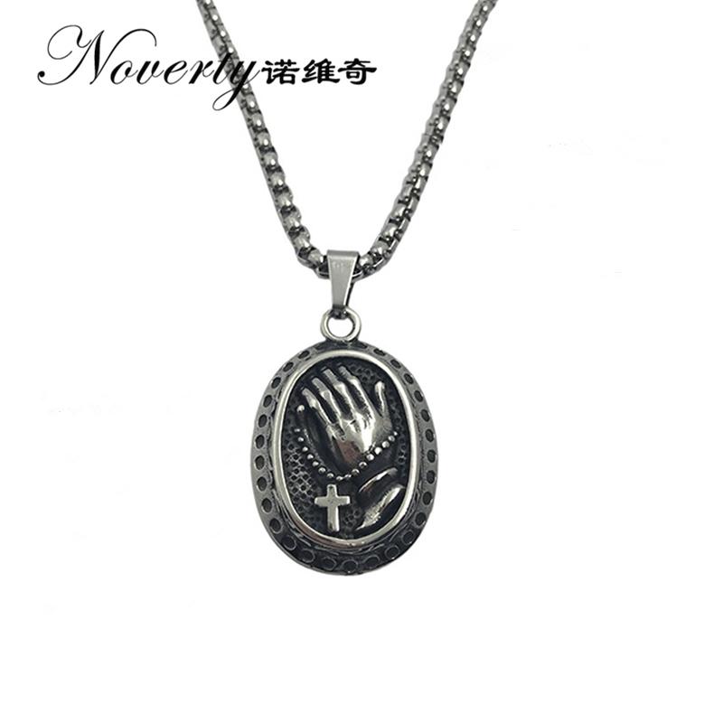

2020 Vintage Fashion Punk Men Oval Hand with Cross Titanium Pendant Necklace Hip-hop Rock Cool Style Gifts ZMXL034