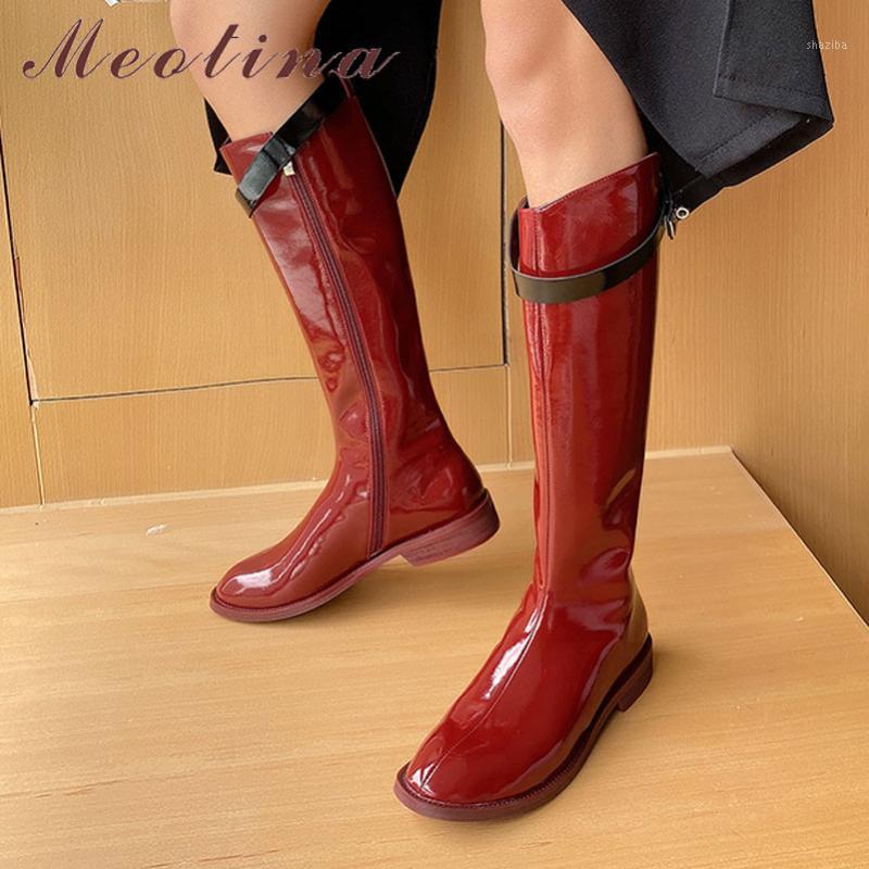 

Meotina Low Heel Knee High Boots Woman Boots Zip Block Heel Long Buckle Round Toe Ladies Shoes Autumn Winter Beige Size 421, Beige synthetic lin