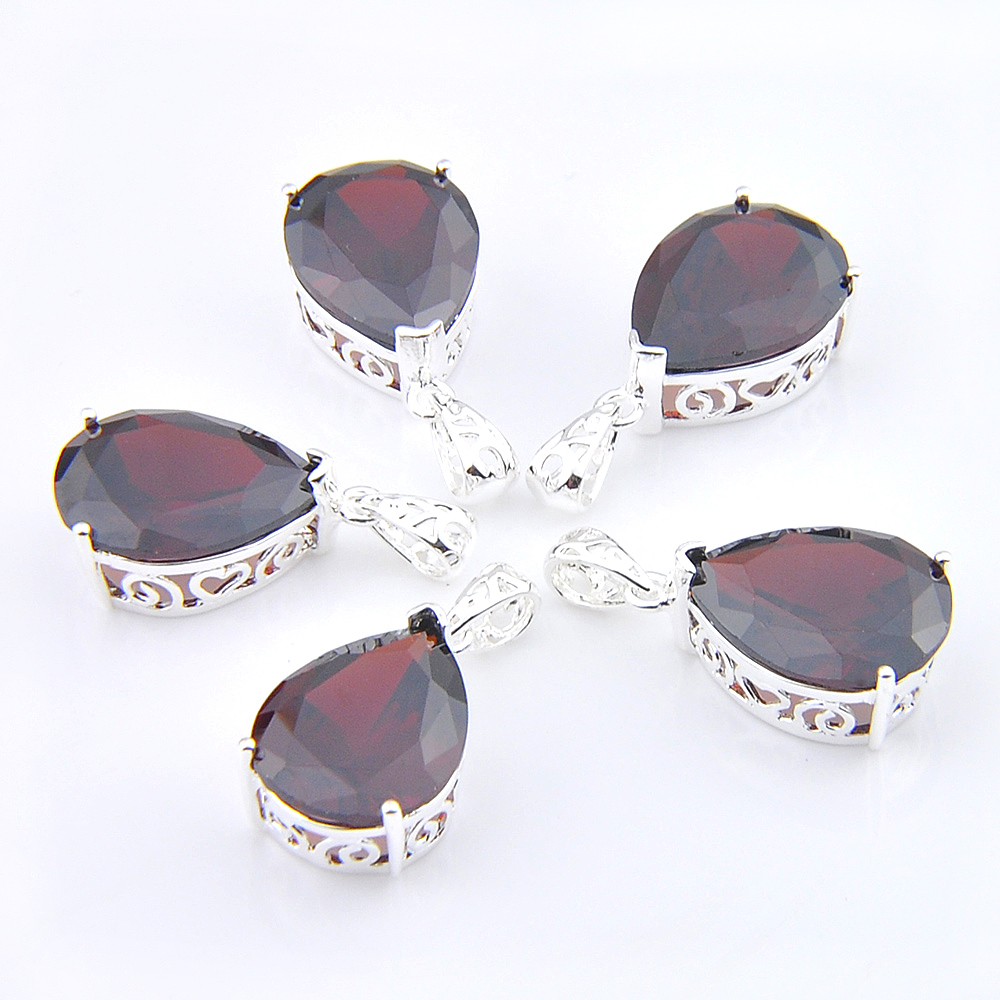 

Mix 5PCS Teardrop Red Garnet Gemstone Pendant 925 sterling Silver Pendants Necklaces For Lady Girl Women Party Gifts New Luckyshine
