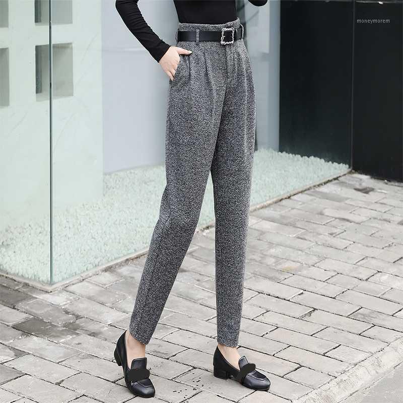 

Women Woolen Harem Pants With Belt New Fashion 2020 Autumn and Winter Plus Size XXL Ankle Length Trousers Sashes Thick Warm Pant1, Gray