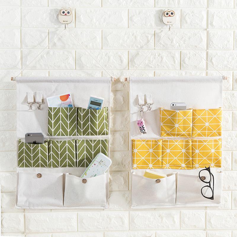 

Nordic Cotton Linen Seven Pockets Hanging Storage Sundries Hanging Organizer Clothing Wardrobe Storage Home Organization, Green