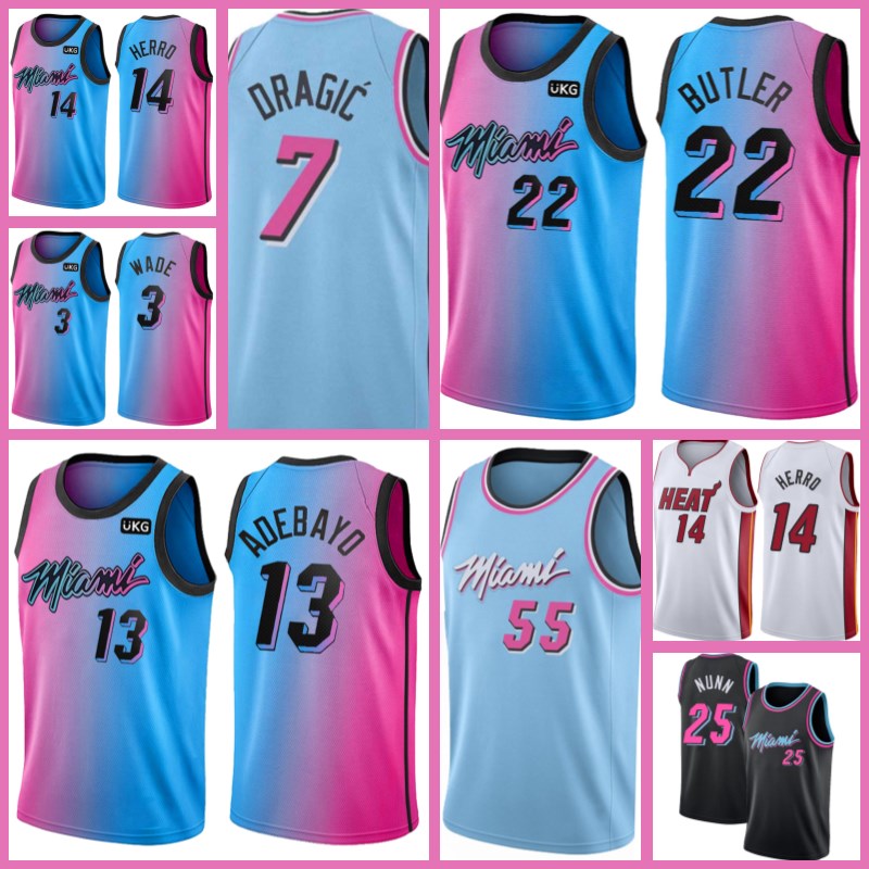 

2021 New Edition Jersey Miami Heats Jimmy 22 Butler Bam 13 Adebayo Tyler 14 Herro Dwyane 3 Wade Kendrick 25 Nunn Goran Men Dragic, Black;red