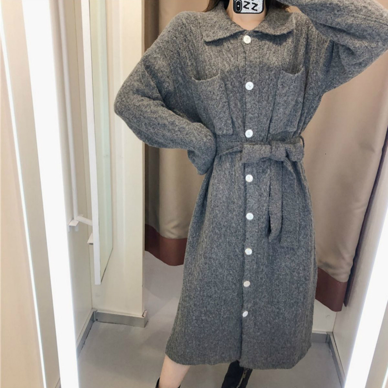 

2021 New Women Long Sleeve Knitted Sweater Waistband Es Ef60, Gray