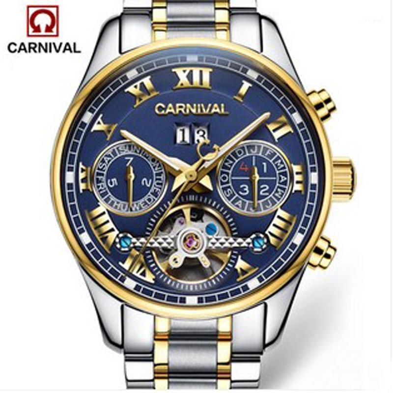 

Wristwatches Carnival Tourbillon Mechanical Automatic Watches Fashion Men Army Sports Waterproof Luminous Watch Luxury Steel1, Steel gold