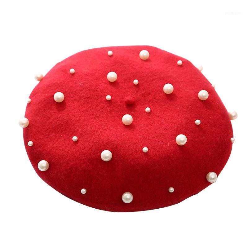 

Women Artificial Pearl Warm Hats Soft Autumn Winter Faux Fleece Beret Free Size1, Pink