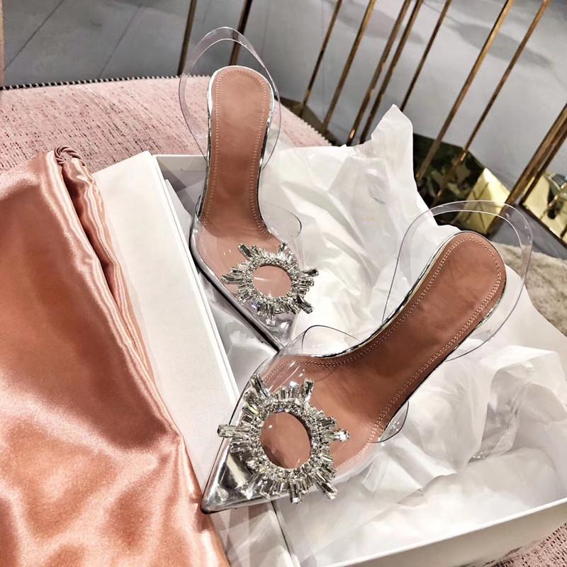 

Women's Clear Shoes Transparent PVC High Heel Sexy Stilettos Crystal Gladiator Sandals Woman Pointed Toe Pumps Fashion Summer, As picture