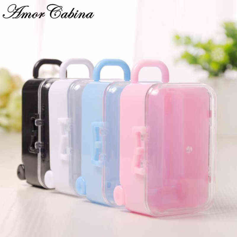 

30pcs Plastic Mini Cute Rolling Travel Suitcase Box Shape Candy Box Wedding Kids Candy New Year Christmas Party Supplies H1231
