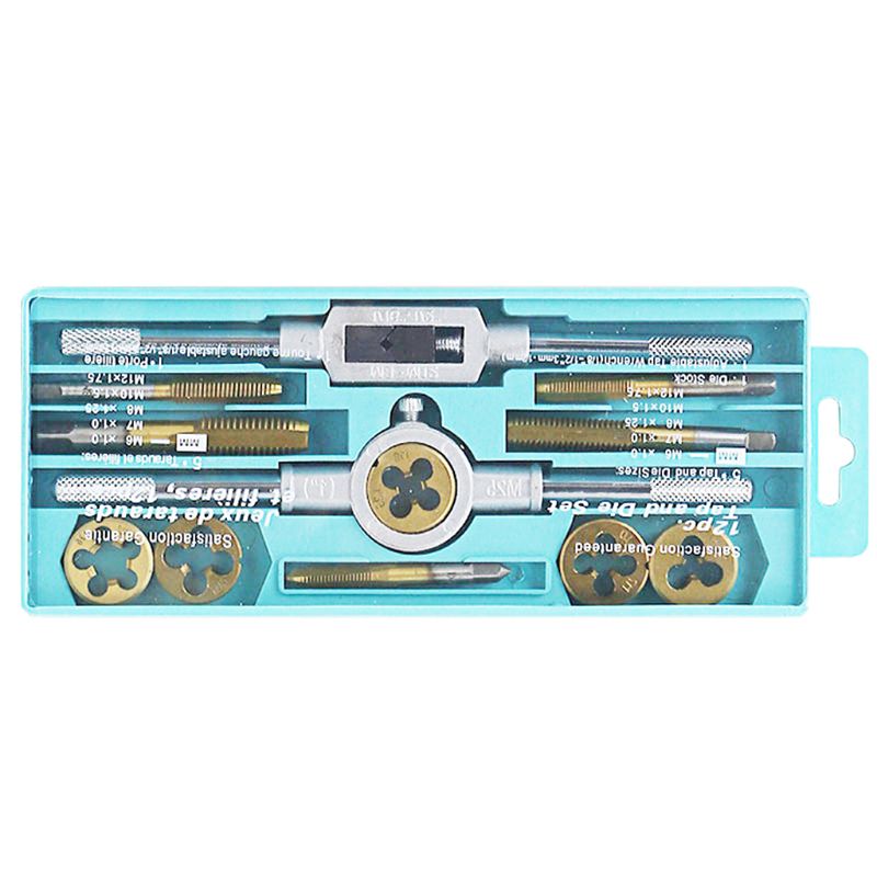 

12pcs Tap Die Set M3-M12 Screw Thread Metric Taps Wrench Dies DIY Kit Wrench Screw Threading Hand Tools Alloy Metal with Bag