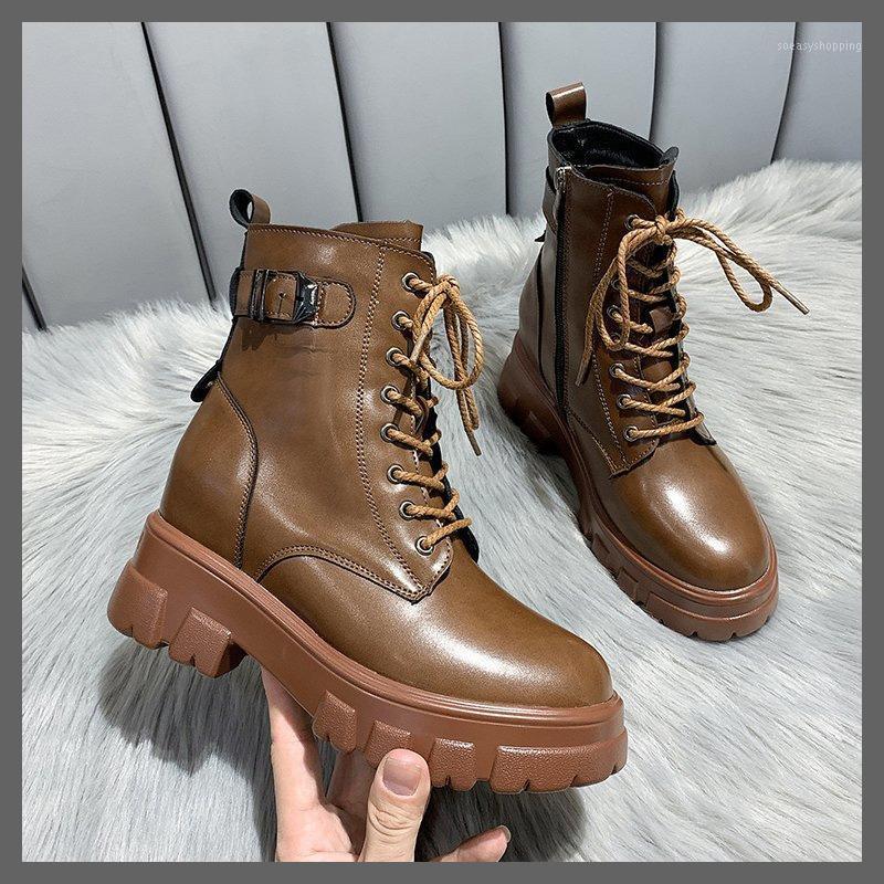 

Winter Boots Lady Shoes Leather Booties Boots-women Zipper Round Toe 2021 Ankle High Heel Ladies Lolita Rock Increased1