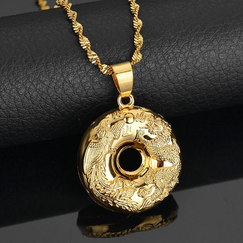 

Circle Dragon Pattern Phoenix Pendant Necklaces Gold Color Chain For Women Men Round Necklace Africa Arabian Jewelry Nice Gifts