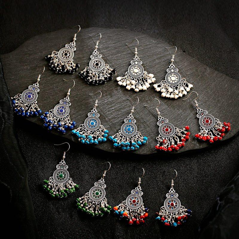 

Antique Metal Geometric Earring Jhumka Gypsy Afghan Jewelry Boho Ethnic Multicolor Beads Tassel Drop Earrings For Women