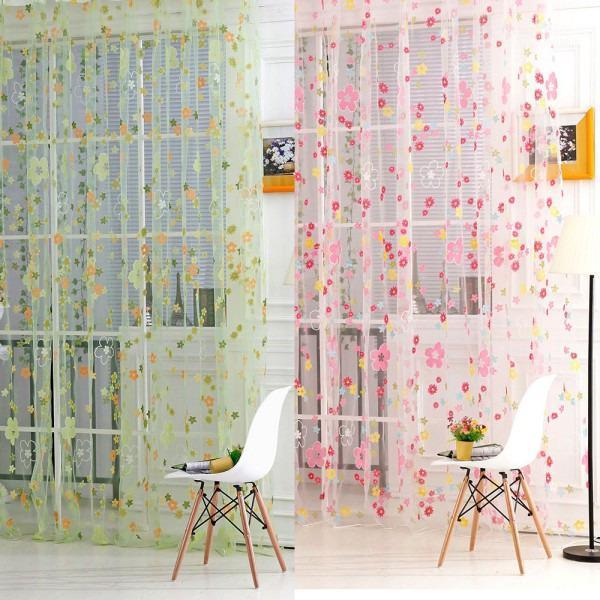 

high quality 1*2m Flower Voile Sheer Curtain Panel Window Balcony Tulle Room Divider Scarf Curtains1, Green