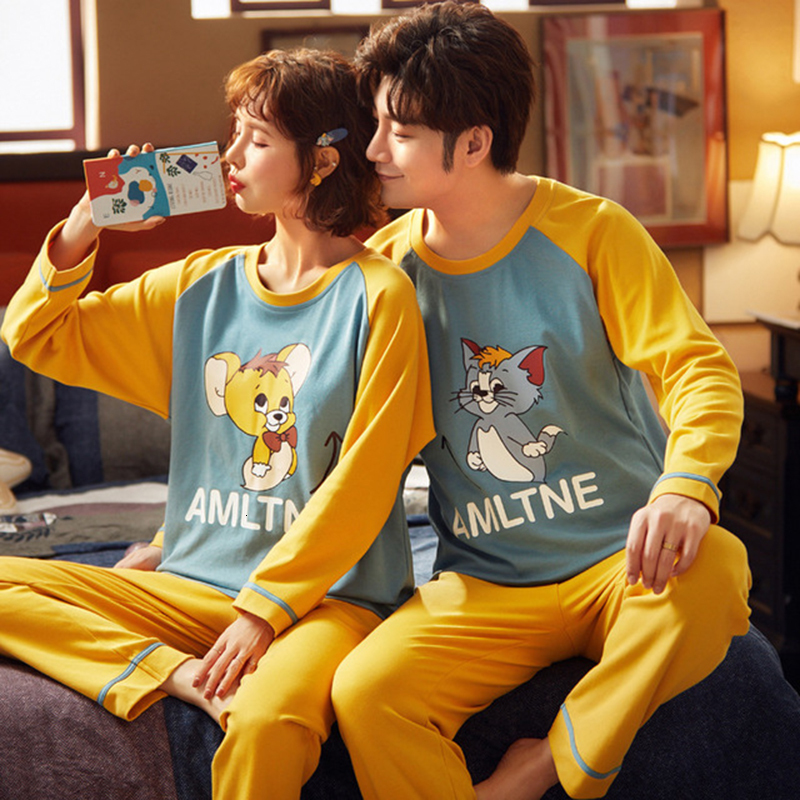 

2021 New Autumn Spring Korean Sleepwear More Size Pajamas the Long Sleeve Female Impression Nightwear 4ity, Style 6 men