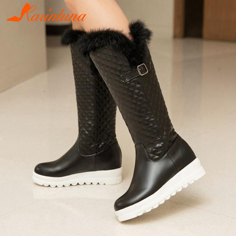 

2021 Dropship On Sale Fashion New shoes women Platform Round Toe Buckle Straps Mid-calf Booties Solid, Black