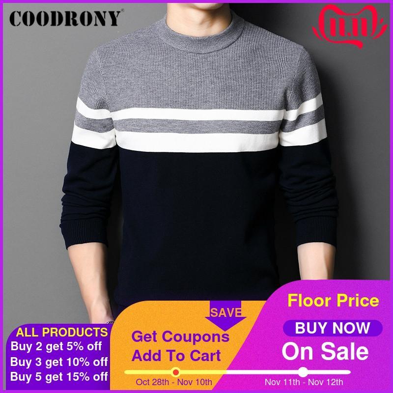 

COODRONY Brand Winter Thick Warm Sweater Men Casual O-Neck Soft Knitwear Pullover Jersey Fashion Striped Jumper Pull Homme C1247, Green