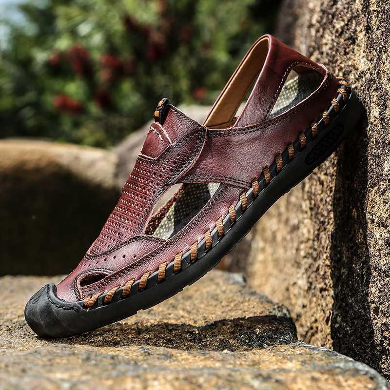 

zomer sandles zomerschoenen sandals verano comfort shoe flops heren para zapato leather mannen Mens male breathable schoenen de1, Black