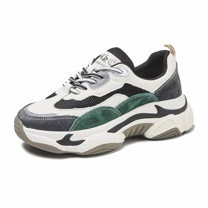 

2020 Spring Clunky Sneakers Women Daddy Shoes Genuine Leather Women Shoes Breathable Mesh Thick Sole Woman Sneakers A2157 #IQ3n, Black