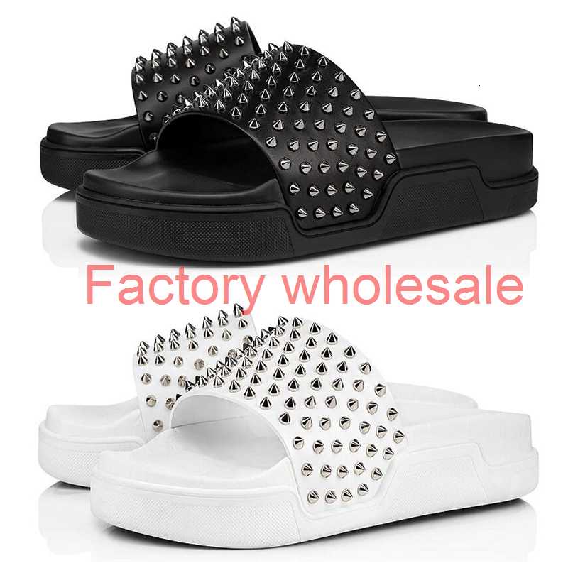 

2020 red bottoms men slippers fashion slides triple black white spikes mens flat flip flops beach hotel platform sandals size 40-46