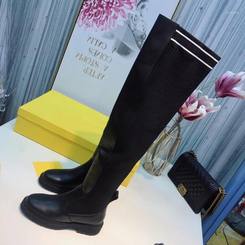

Classic Brand Women's Boots Genuine Leather Botas Over-the-Knee Mixed Socks Boots Top Quality Winter Women's Shoes 35-421, As picture