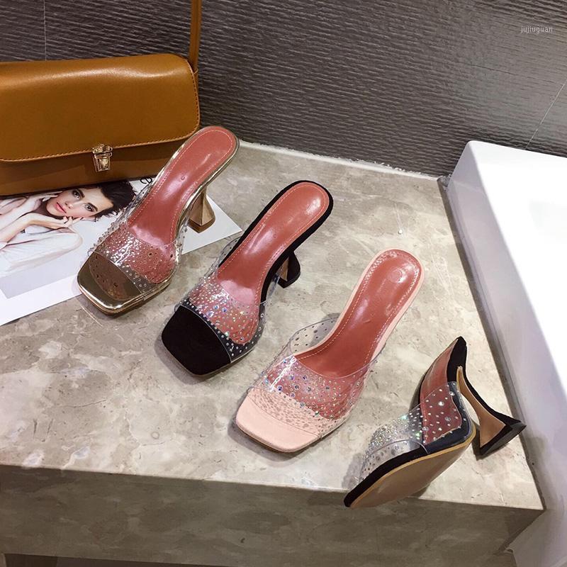 

2020 Summer Women Pumps Square Toe Ladies Heel Mules Sexy Thin High Ladies Heels Sandals Female Fashion Party Woman Shoes1, Black