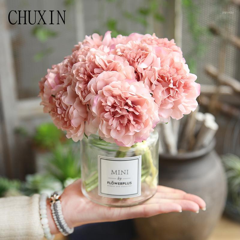 

CHUXIN Artificial peony bouquet wedding decoration flower 5 head peony fake flowers home decoration silk hydrangea Table flower1, Green